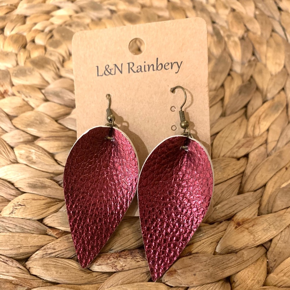 Red leather dangle earrings
